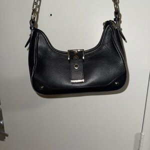 Danier Black Leather Shoulder Bag with Chain Strap and Buckle